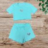 Mint σετ για κορίτσια με crop top και σορτσάκι διακοσμημένα με λαμπερές γκλίτερ καρδιές – καλοκαιρινή παιδική μόδα