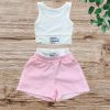 Κοριτσίστικο σετ με ριπ λευκό τοπ και ροζ πουά σορτσάκι, καλοκαιρινό παιδικό outfit Carouselshop