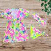 Κοριτσίστικο σετ μαγιό με neon κιμονό και πολύχρωμες πεταλούδες