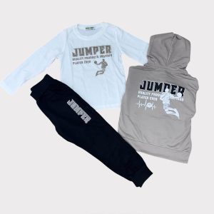 Παιδικό σετ φόρμας αγόρι με ζακέτα, μπλούζα και παντελόνι “JUMPER” – άνετο και μοντέρνο σύνολο για καθημερινή χρήση