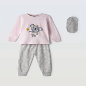 Παιδική πιτζάμα κορίτσι “Magic Koala” με ροζ μπλούζα, γκρι παντελόνι και μάσκα ύπνου