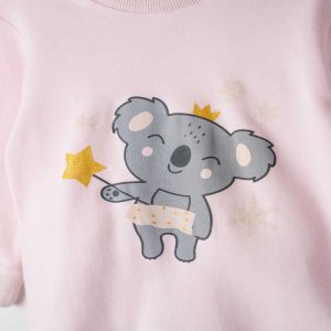 Παιδική πιτζάμα κορίτσι “Magic Koala” με ροζ μπλούζα, γκρι παντελόνι και μάσκα ύπνου