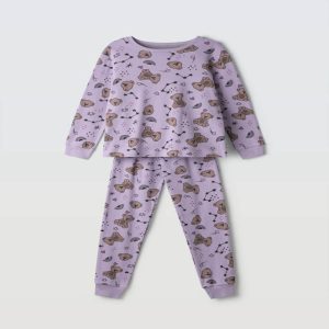 Μωβ παιδική πιτζάμα με αρκουδάκια, αστέρια και ουράνια τόξα