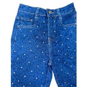 Παιδικό σετ με nude μπλούζα με στρας και μπλε τζιν με στρας, για κοριτσάκια με στυλ.