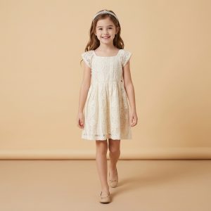 εκρού παιδικό φόρεμα κορίτσι με δαντέλα κομψό καλοκαιρινό φόρεμα