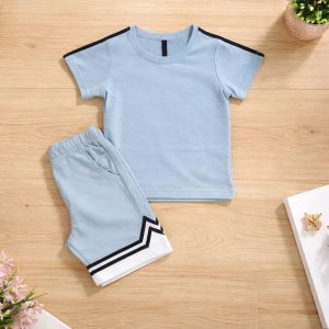 σετ αγόρι σιέλ μπλούζα και σορτσάκι καλοκαιρινό παιδικό σύνολο