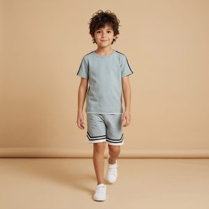 σετ αγόρι σιέλ μπλούζα και σορτσάκι καλοκαιρινό παιδικό σύνολο