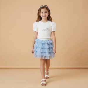σετ κορίτσι με λευκή μπλούζα και γαλάζια φούστα τούλι παιδικά ρούχα κορίτσι