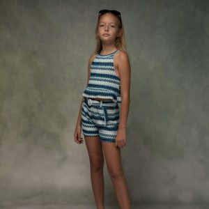 σετ κορίτσι ριγέ μπλε crop top και σορτσάκι καλοκαιρινό παιδικό outfit