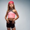 σετ κορίτσι ροζ crop top love με μαύρο σορτσάκι καλοκαιρινό παιδικό outfit