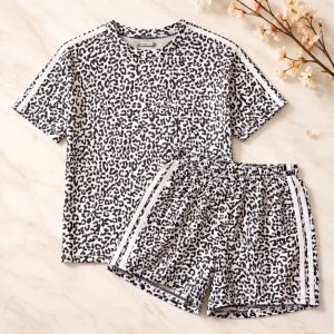 σετ κορίτσι μαύρο animal print με μπλούζα και σορτσάκι καλοκαιρινό παιδικό outfit
