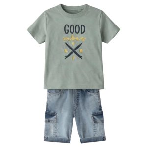 σετ αγόρι με βεραμάν μπλούζα good vibes surf και τζιν cargo βερμούδα